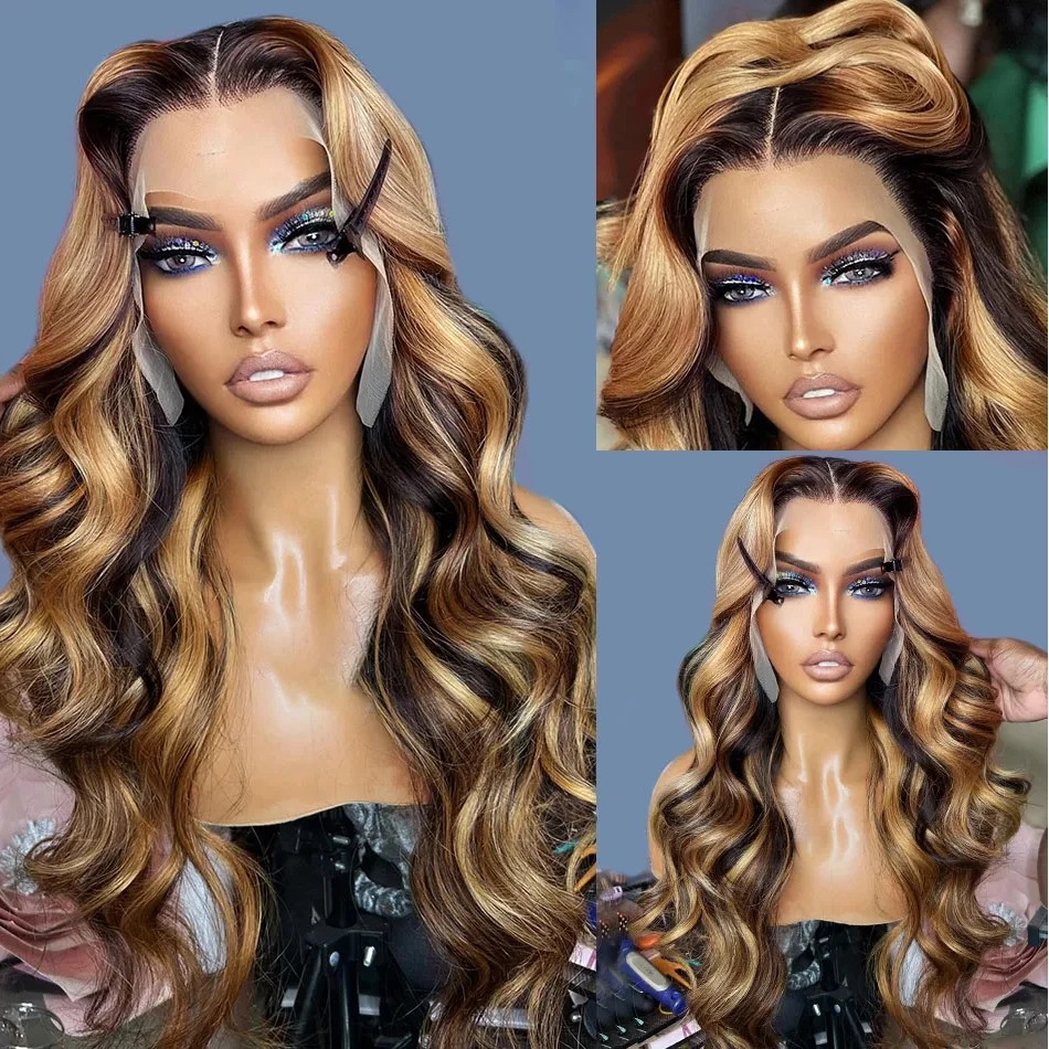 Highlight Ombre 13x4 Body Wave Lace Front Human Hair Wigs Brazilian Honey Blonde 13x6 Full Lace Frontal Wigs For Women