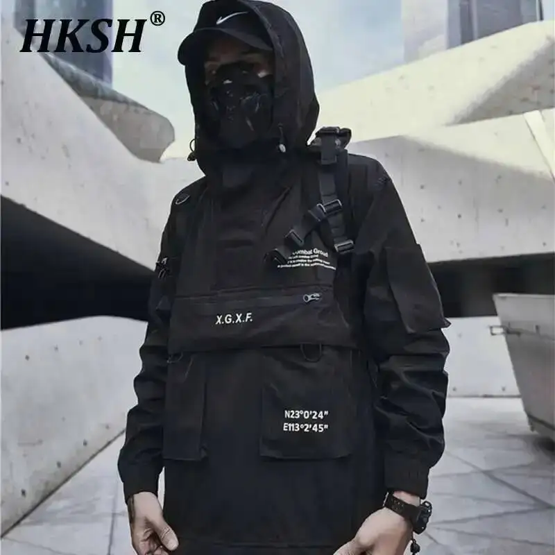 

HKSH Мужская темная одежда, весна-осень, индивидуальная тактическая куртка Tide, шикарное пальто в японском стиле сафари, техническая одежда с капюшоном HK0012