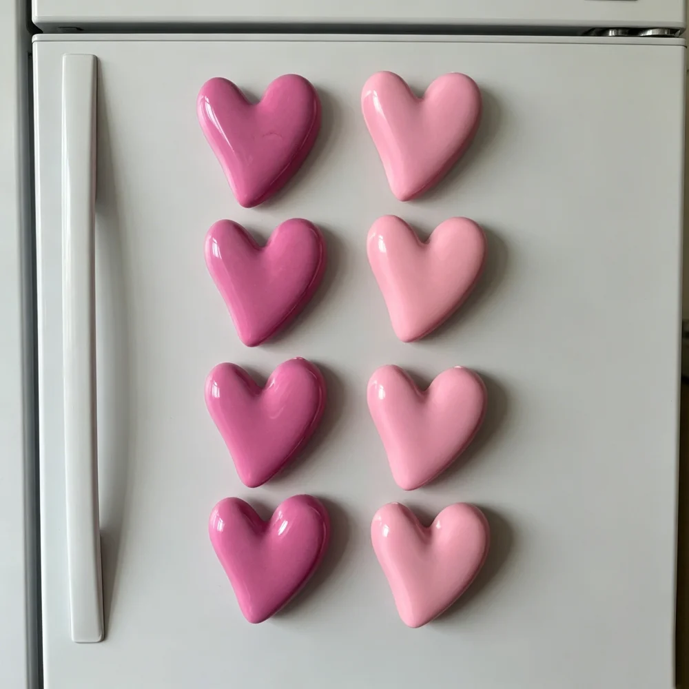 8pcs Pink Heart-Shaped Refrigerator Magnet Set for Photos, Notes, Paris Themed Decor - Valentine's Day, Mother's Day Gift