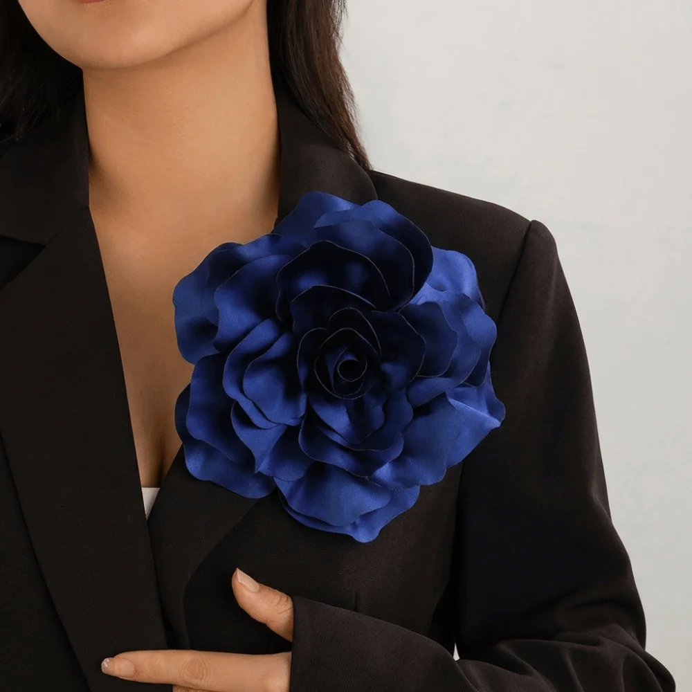 20cm Large Size Satin Big Rose Flower Brooch Cloth Art Handmade Vintage Floral Brooch Lapel Pins Badge Dress Suit Corsage