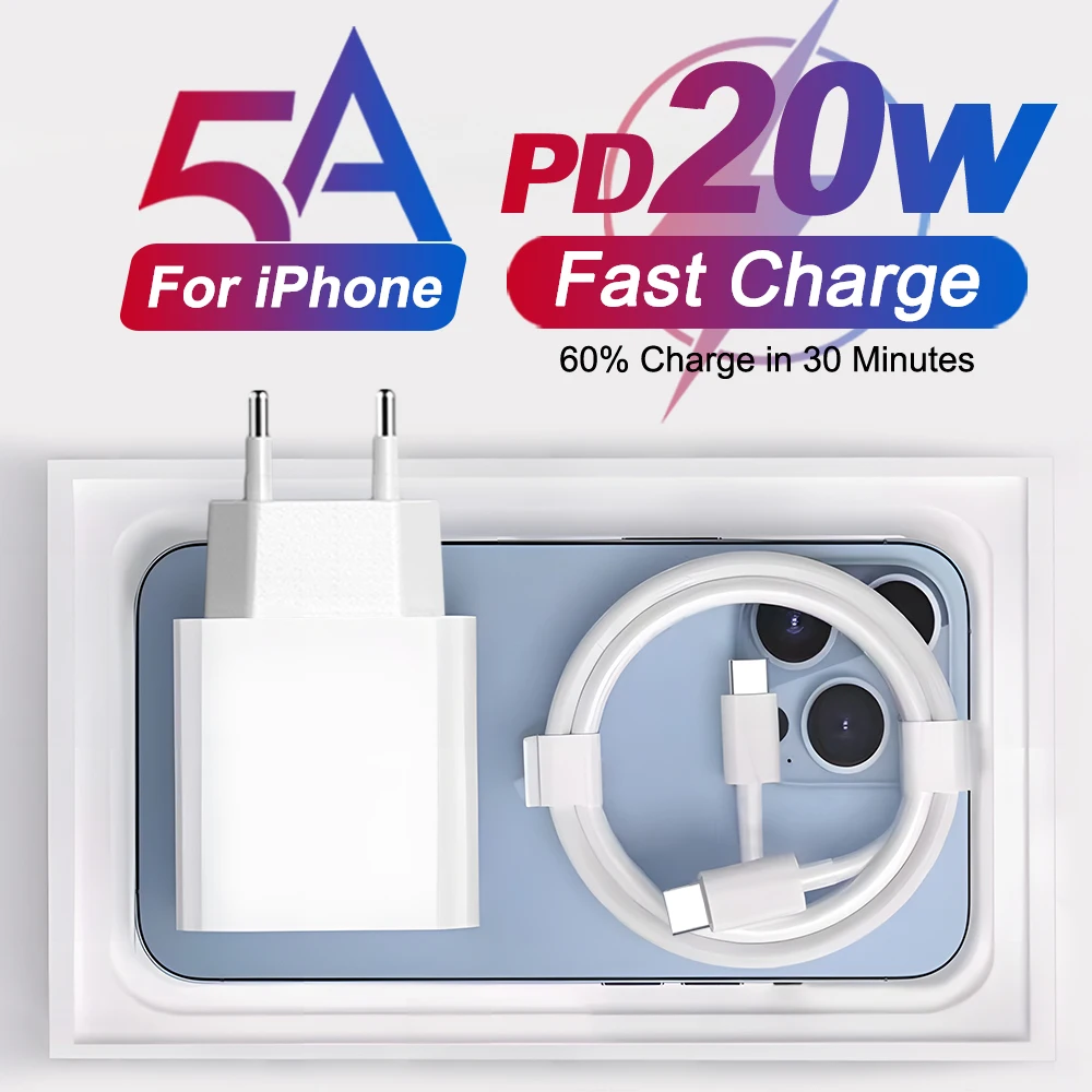 PD 20W Fast Charging USB C Charger For Apple iPhone 15 14 13 12 11 16 Pro Max Plus Type C Charge Cable Charger Phone Accessories