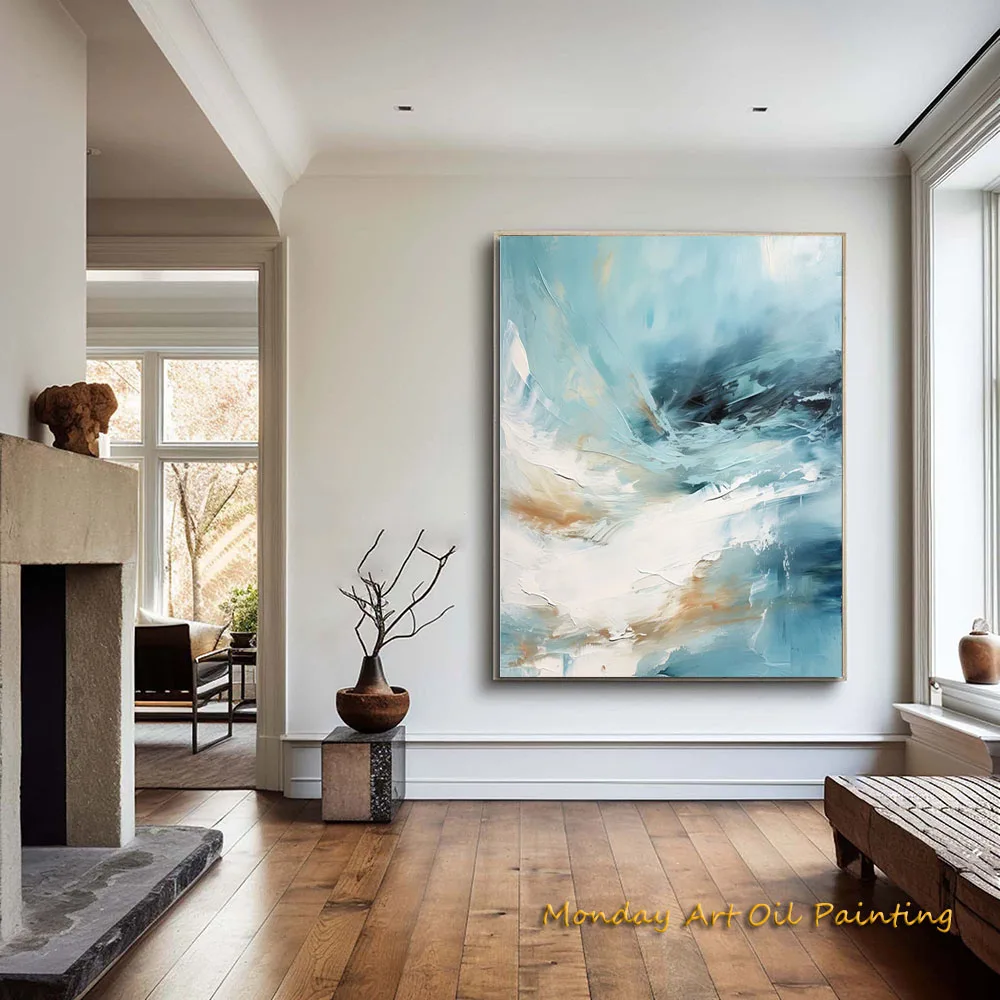 

Hand Painted Oil Painting Rhythmic Waterscapes Canvas Coastal Painting Blue Modern Beach Art Abstract Seascape Canvas Home Decor