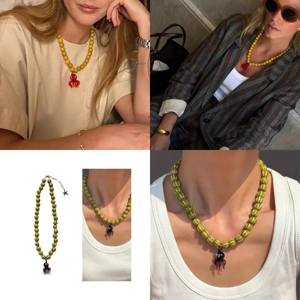 Octopus Inspired Necklace Ceramic Glass Clavicle Chain Adjustable Length Statement Jewelry for Unique Fashion Lover