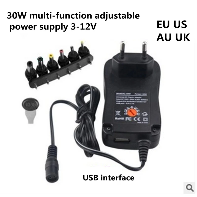 3V 4.5V 5V 6V 7.5V 9V 12V 2A/2.5A AC/DC Adapter US/EU/UK/AU Adjustable Power Adapters USB Universal Charger Switch Power Supply