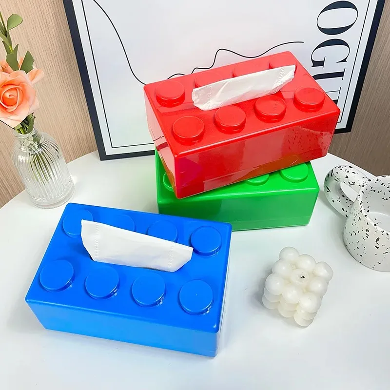 Creative Building Blocks with Spring Tissue Box Wall-mounted Perforation-free Paper Holder Bathroom Face Towel Box Organizer