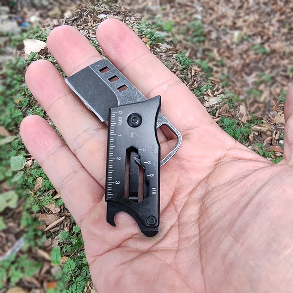 Stonewash Mini nóż składany brelok EDC Multitool Box Cutter wielofunkcyjny kieszonkowy nóż kempingowy ze stali nierdzewnej otwieracz do butelek