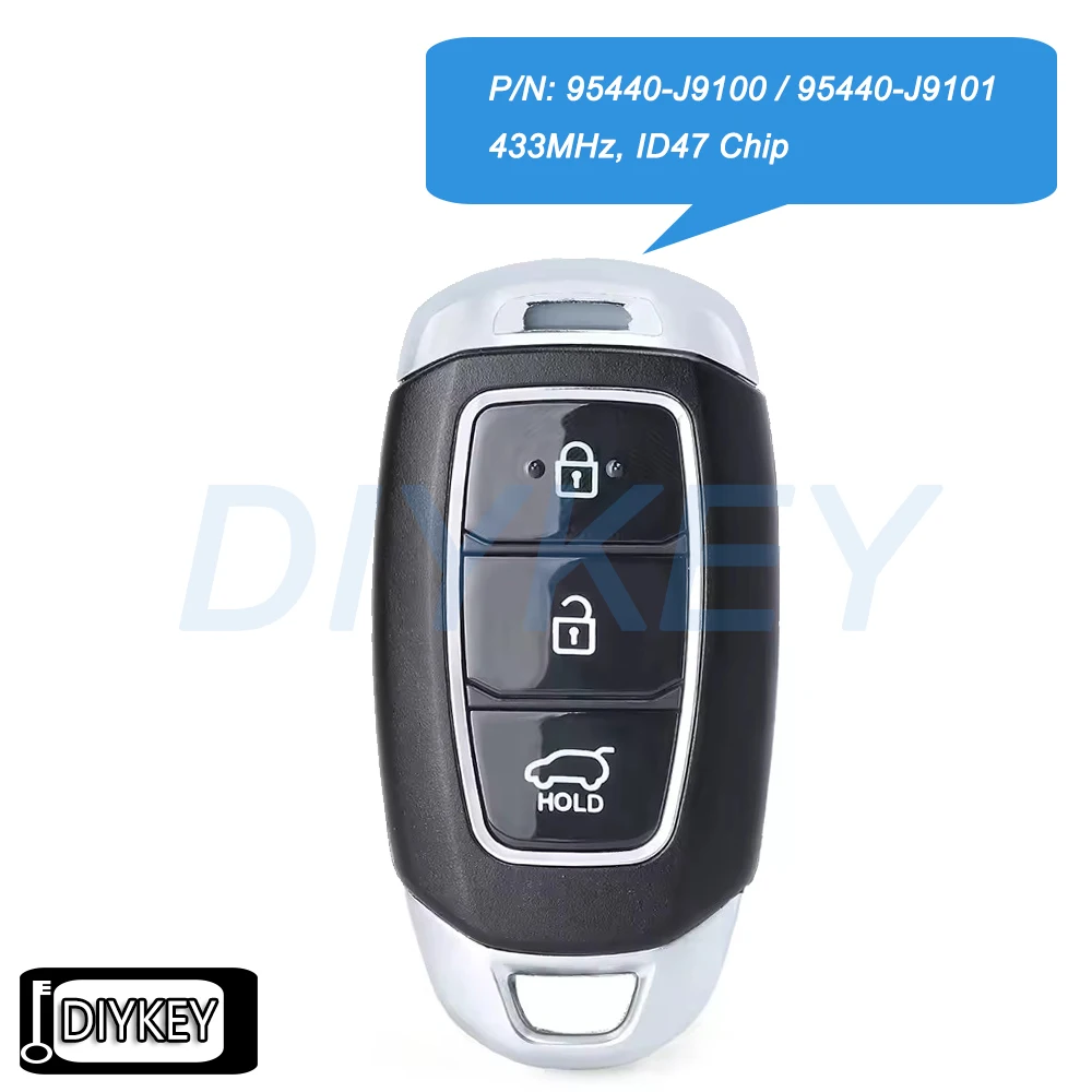 3 أزرار مفتاح السيارة الذكي عن بعد فوب 433 ميجا هرتز ID47 رقاقة لشركة هيونداي كونا 2018 2019 2020 2021 2022 P/N: 95440-J9100 / 95440-J9101