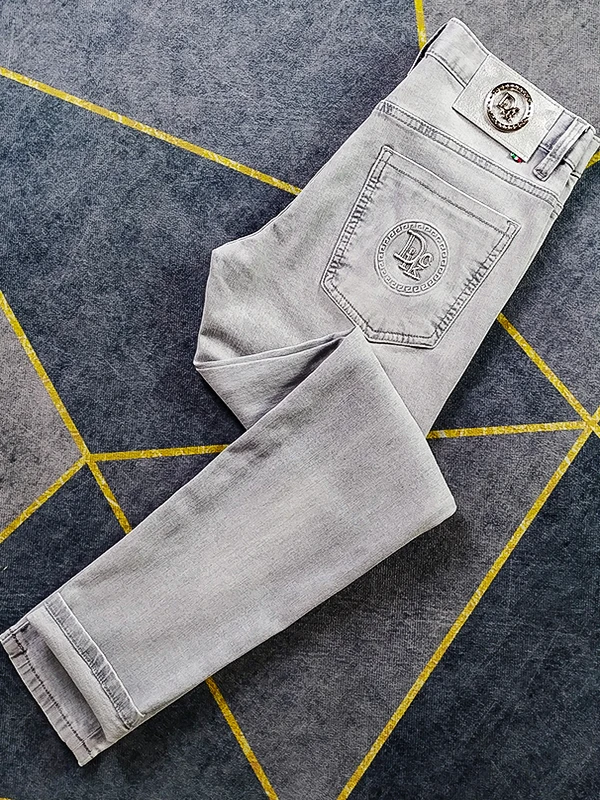 

Light Grey Slim Fit Men's Jeans Elastic Casual Long Pants Spring Autumn New Style High End Fashion Brand Chinese Brand Jeans