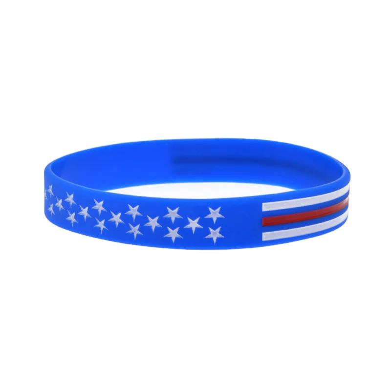 50 Stück Silikon-Armbänder mit rotem, weißem und blauem Streifenlogo, amerikanische Flagge, Unabhängigkeitstag, Event-Geschenk, Armreif – Detail 1