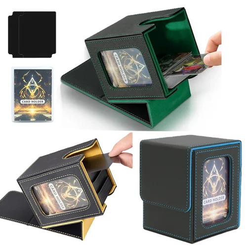Caja de baraja de cartas MTG con más de 100 cajas de almacenamiento de tarjetas comerciales con ventana de exhibición, caja magnética de cuero PU para tarjetas de juego PKM Sports TCG