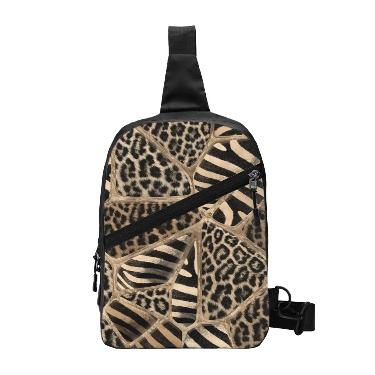 

Leopard And Zebra Ethnic Tribal Ornaments Sling Chest Crossbody Bag Casual Leather Texture Shoulder Backpack for Camping Biking