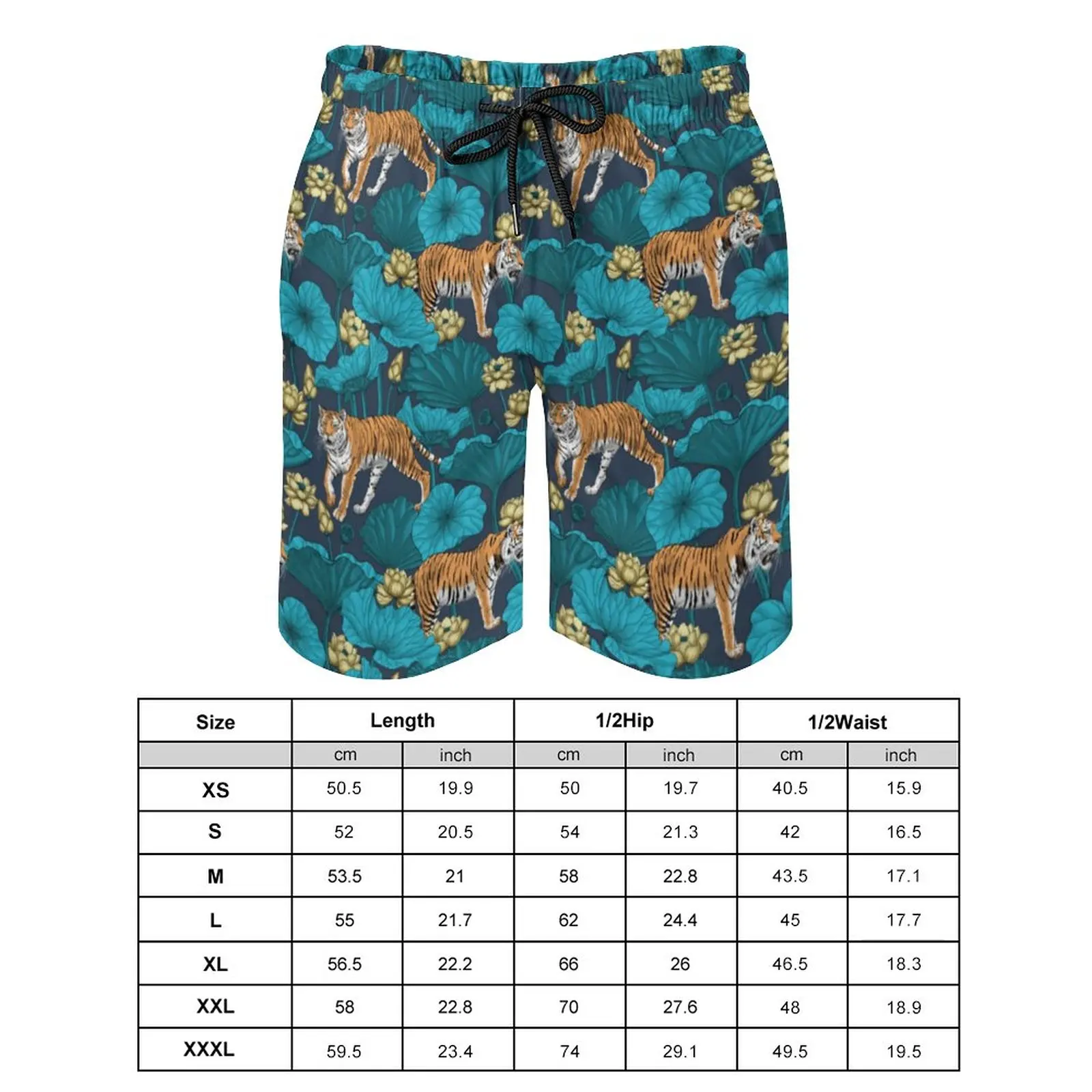 Wild Tiger Board Shorts Men Yellow Lotus Pond Board Short  Classic Trenky Swimming Trunks Oversize