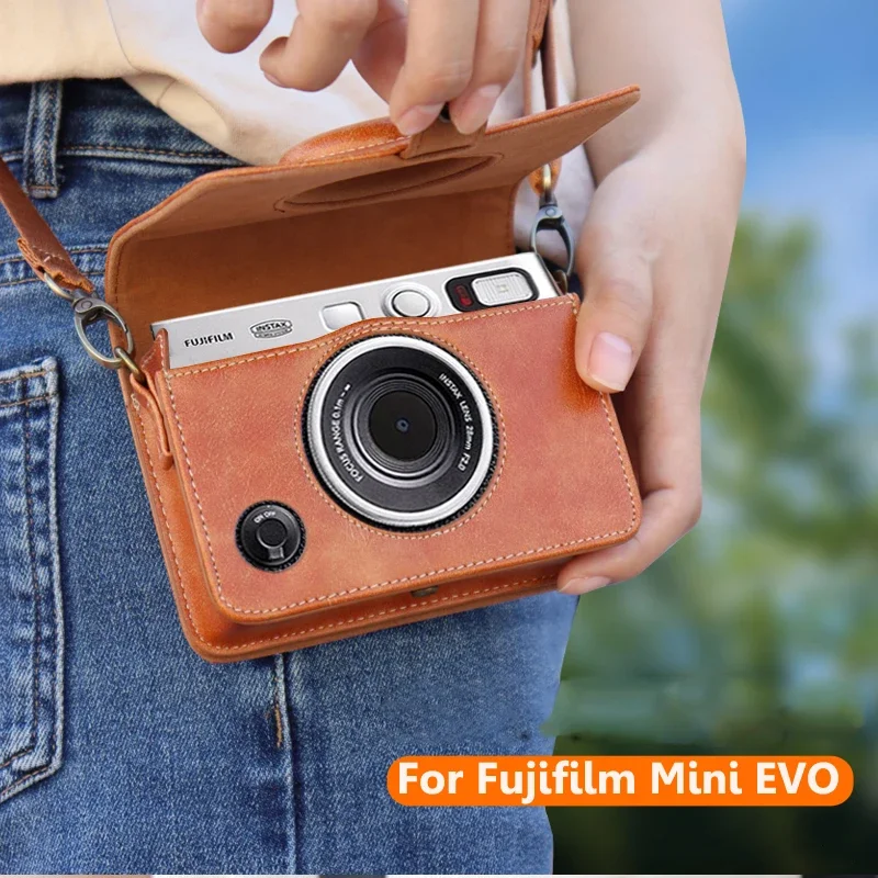 

Кожаный чехол в стиле ретро для Fujifilm Instax Mini EVO, сумка для хранения мгновенной камеры, силиконовый чехол, защитный чехол с плечевым ремнем