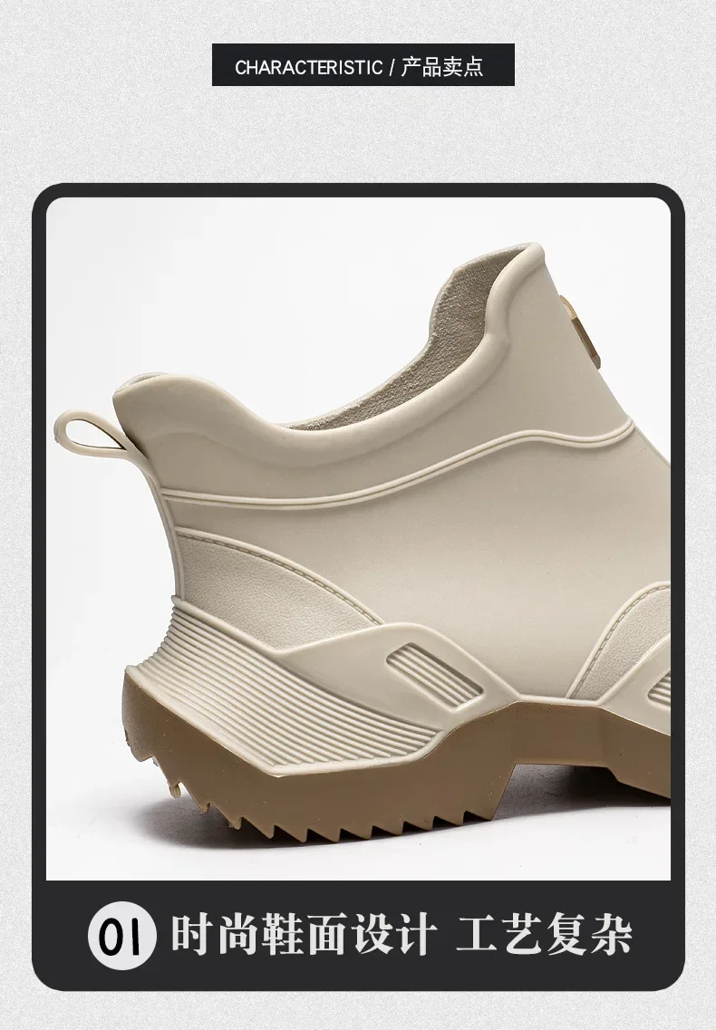 Unisex Kurze Regenstiefel Rutschfest Verstärktes PVC-Material Runde Zehenkappe Knöchelhoch Paarstiefel für Frühling und Sommer Wasserschuhe – Detail 9