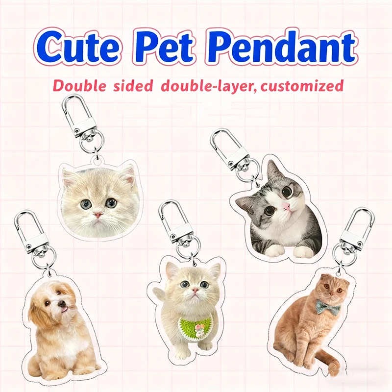 

Cute Acrylic Customized Pet Cat Anime Photo Keychains Double-sided llavero perro foto personalizada Dog kawaii Memorial Keychain
