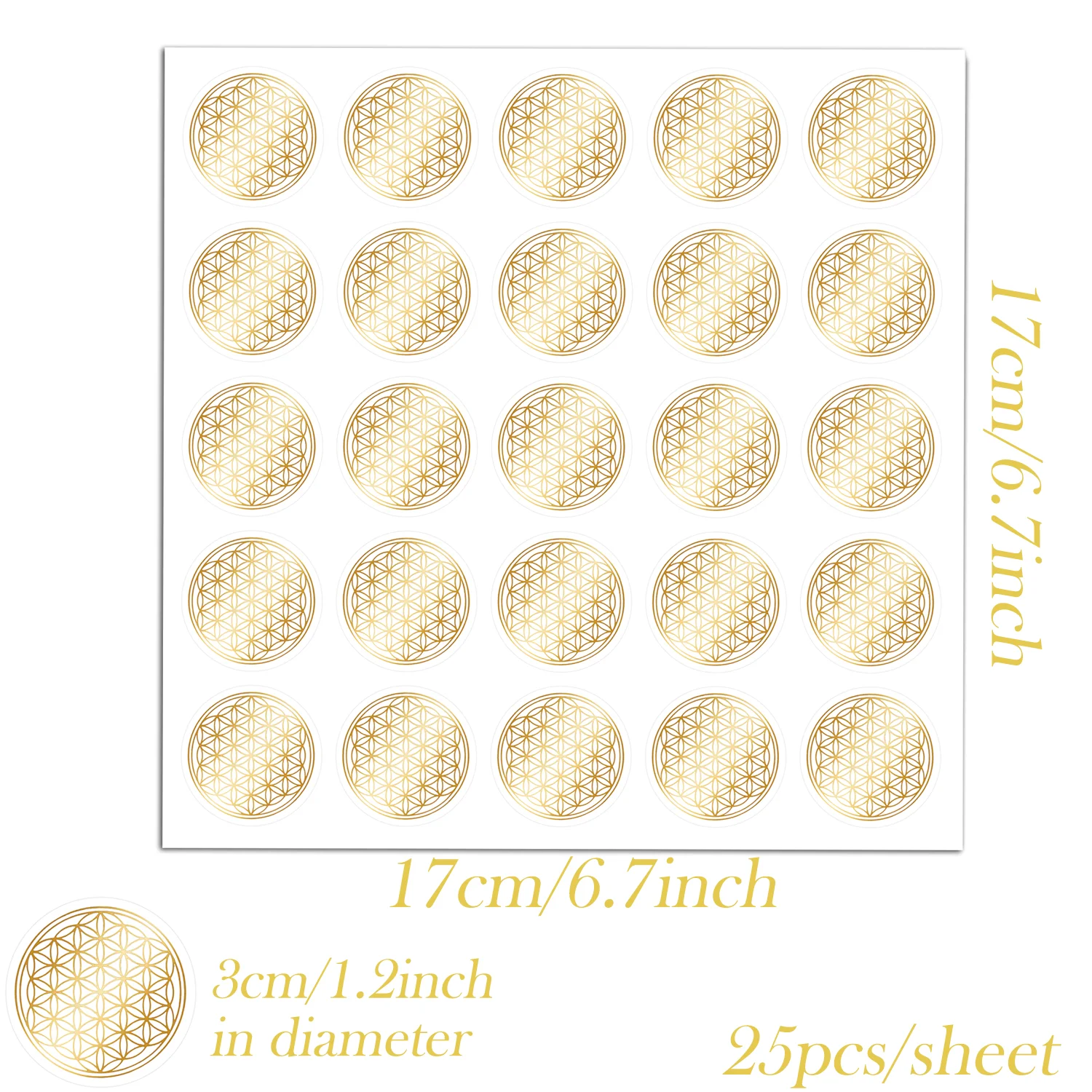 ملصقات زهرة الحياة، ملصقات طاقة زهرة الحياة الذهبية، PVC ذاتية اللصق، ملصقات مجوهرات كريستالية شفافة
