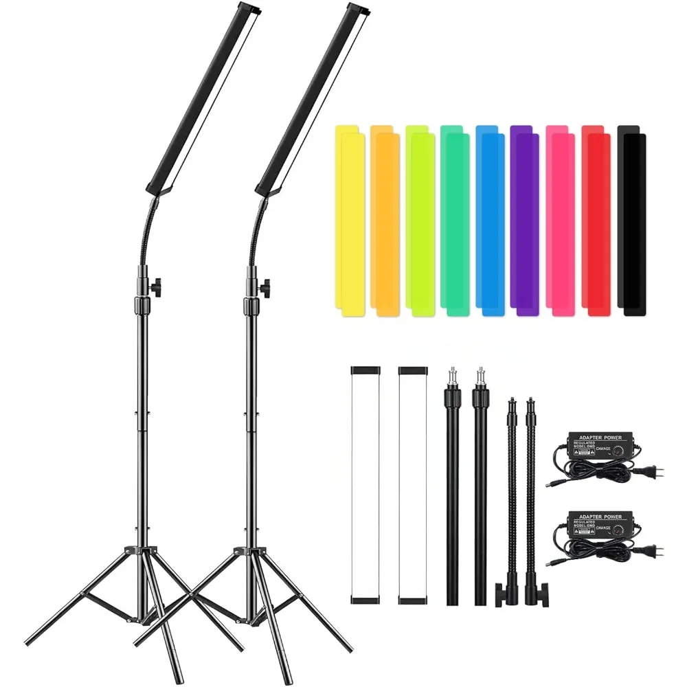 Kit de varita de luz LED para vídeo, iluminación de fotografía con soporte de trípode ajustable, 9 filtros de Color, Gepege 2 paquetes 5600K regulable