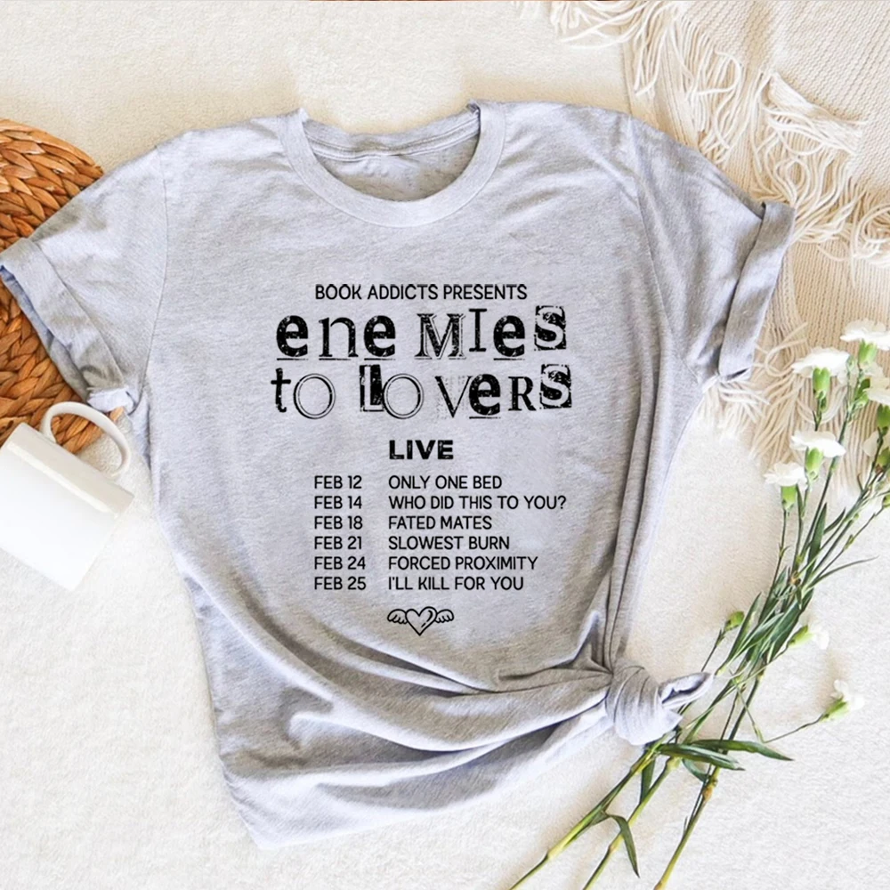 Enemies To Lovers Tshirt Book Tropes Shirt Bookish Morally Grey Romantasy Shirts Trendy Retro Short Sleeves Tops Book Lover Gift