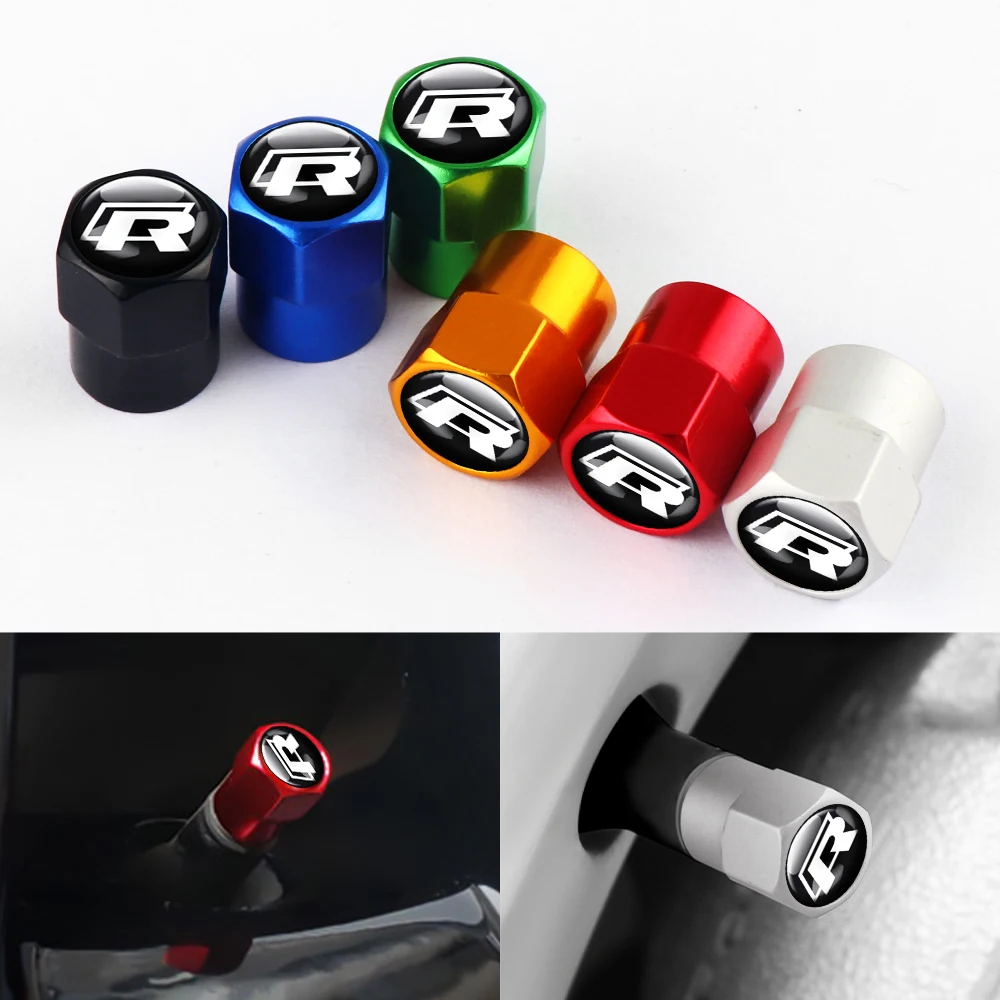 Car Tire Stem Valve Caps Aluminium Auto Dustproof Cover Tire Wheel Stem Air Valve Cap For Volkswagen VW R Golf Polo Tiguan RLINE