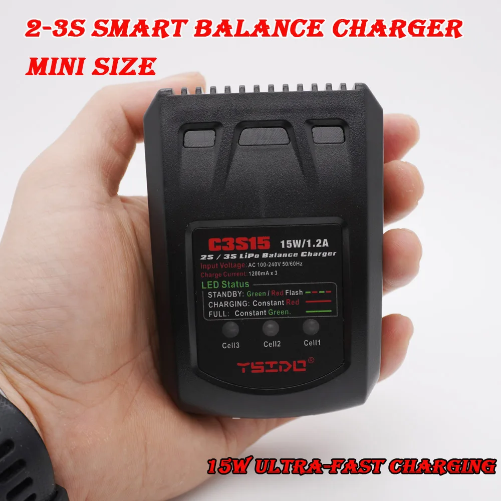 YSIDO C3S15 EU/US Plug Balanced Battery Charger for B3Pro Compact 2S 3S Lipo Lithium Power Supply Charger for RC Helicopter