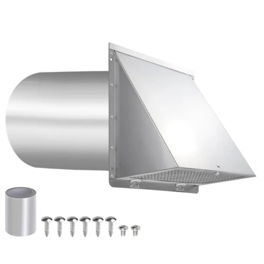 

Hooded Wall Vent with Screen and Damper Exhaust Vent Cover Cap for Outdoor Kitchen Range Hood Dryer Ventilation Outside Wall Mo