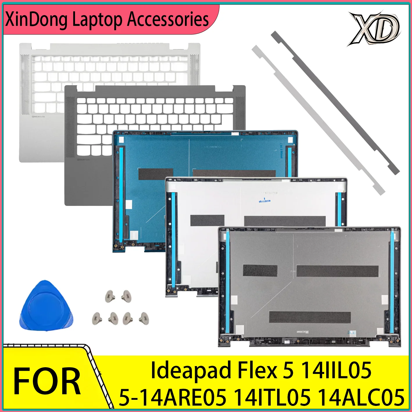 Obudowa laptopa do Ideapad Flex 5 14IIL05 5-14ARE05 5-14ITL05 5-14ALC05, tylna pokrywa LCD / podpórka pod nadgarstki / osłona zawiasów