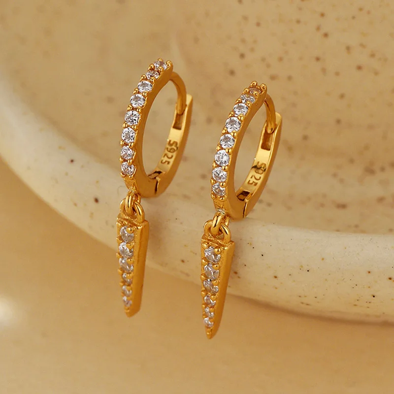 

Jenny&dave S925 Silver Inlaid Zircon Earrings With Geometric Long Rivets And Minimalist Ear Buckles Jewelry Earrings Women's