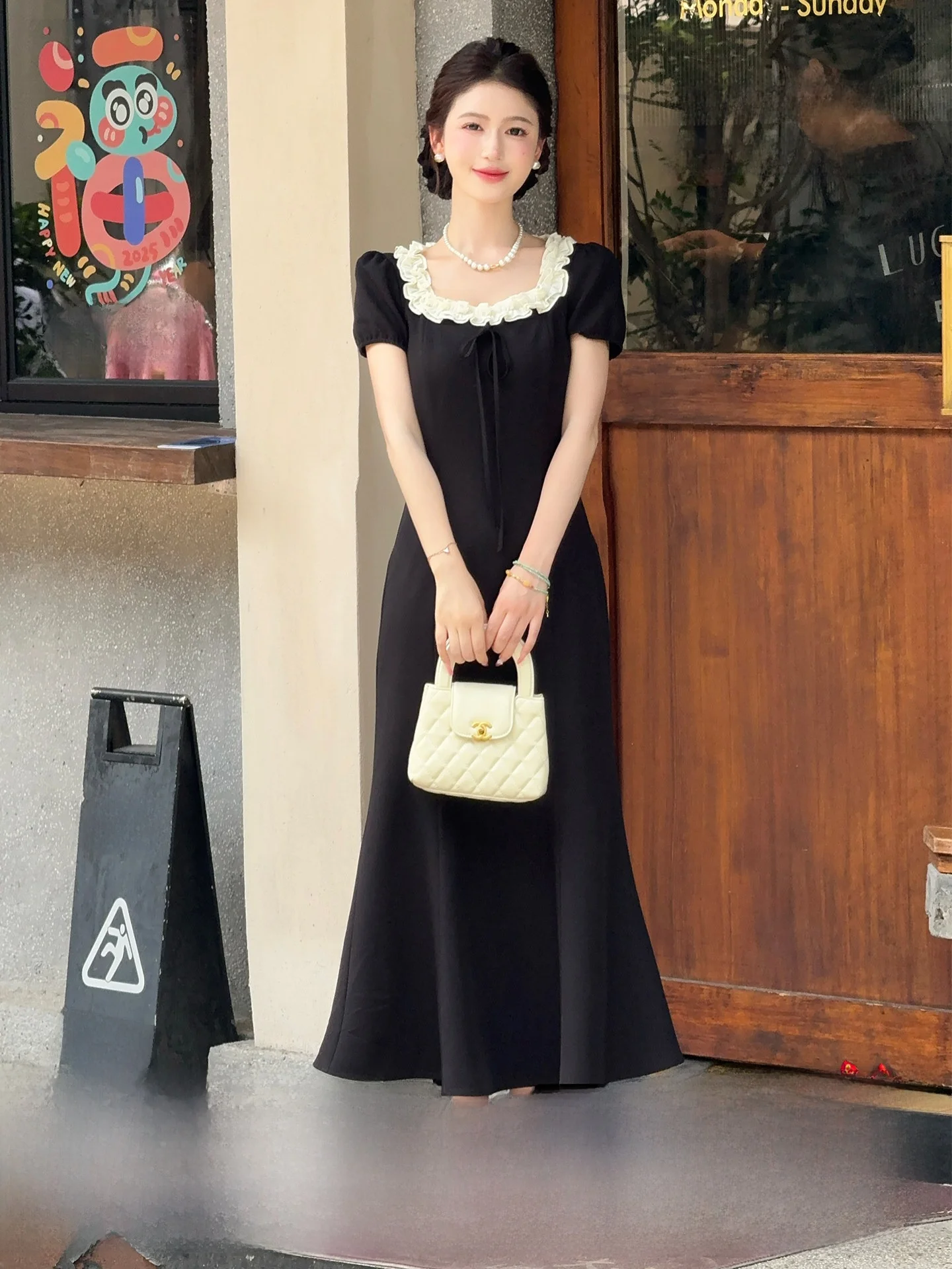 

Летнее винтажное платье Lili Sle Little Bla Dr с завышенной талией, юбкой-русалкой и коротким рукавом из полиэстера для женщин