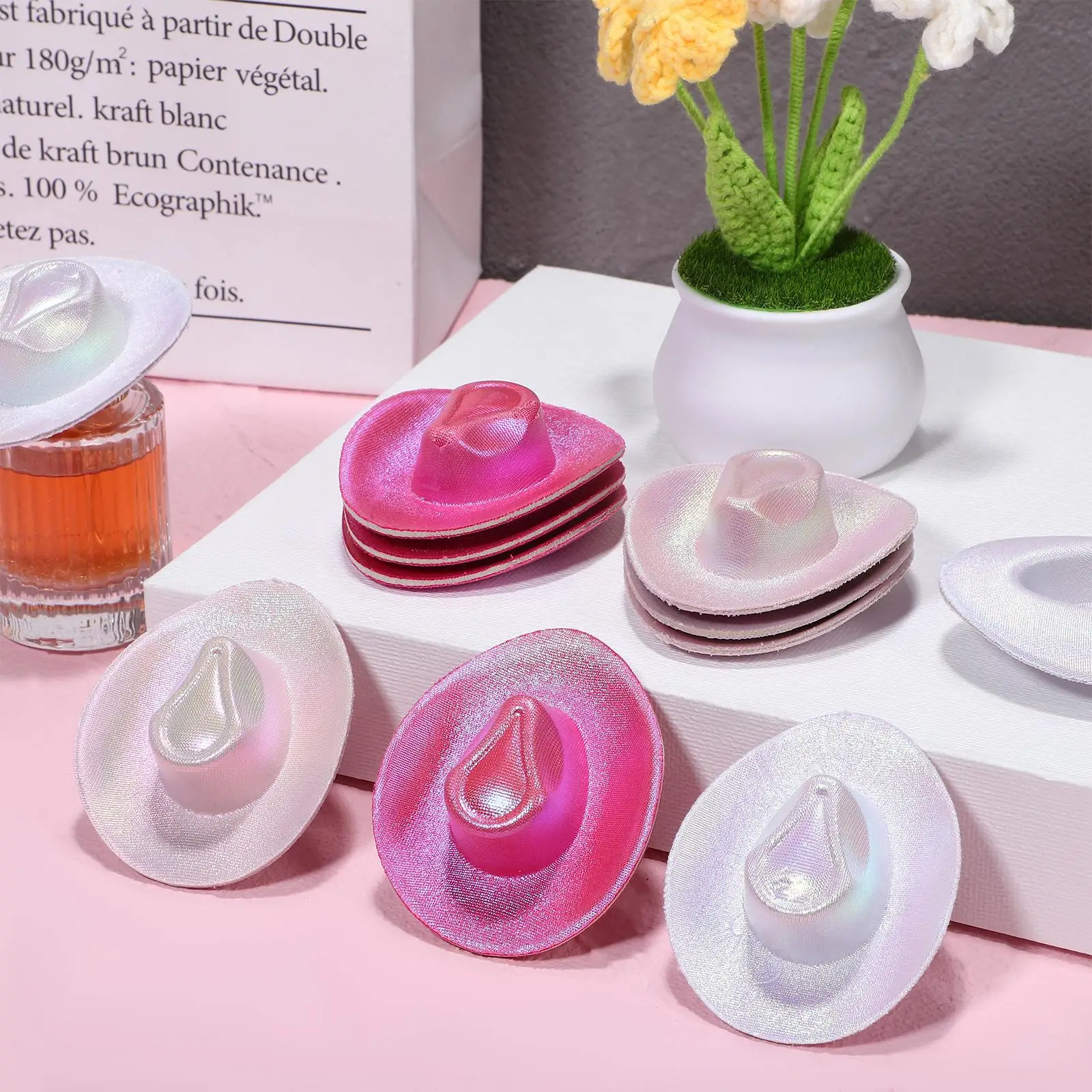 

12Pcs Mini Hats Rose White Pink 12Pack Lightweight Comfortable Party Halloween Decor Cowgirl Accessories