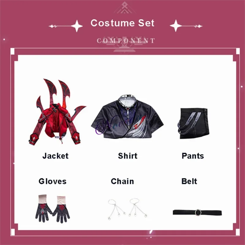 Genshin Impact Diluc Game Cosplay Costume, Rouge Fréquence de la Nuit, Perruque, Chaussures, Anime Genshin Diluc Cosplay Vêtements, Nouvelle Peau