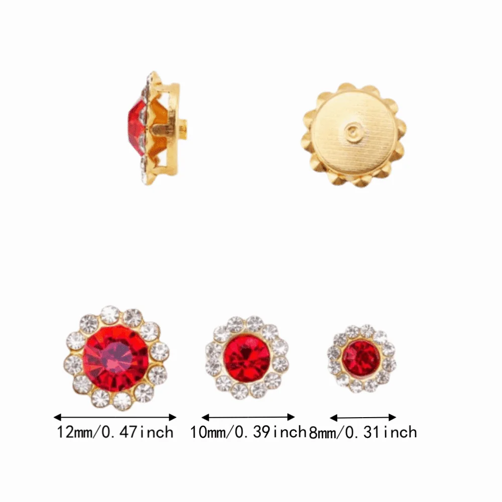 300pcs Assorted Color Rhinestone Buttons Bright Finish Gold Tone Base Sew On Rhinestones Glass Rhinestone Multi Size