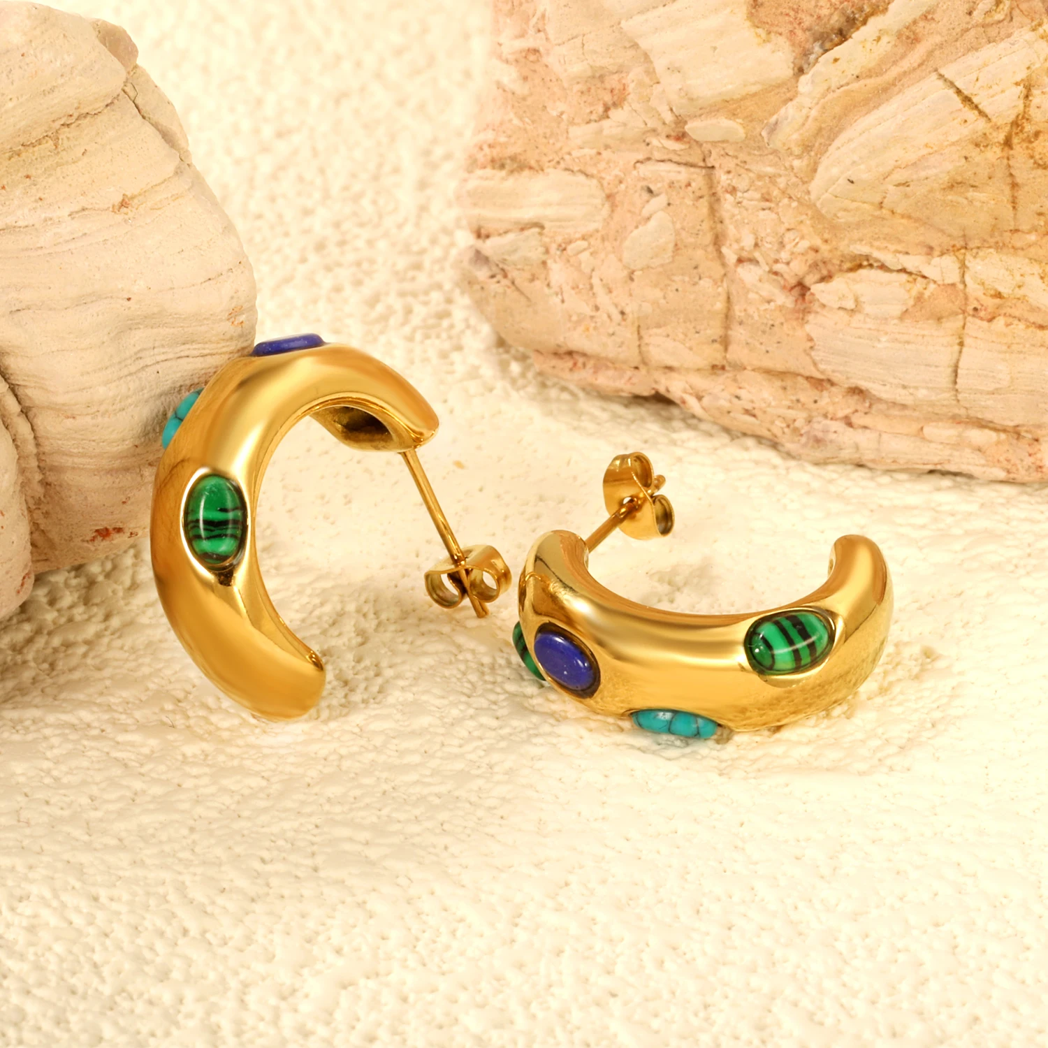 LUXUKISSKIDS Chunky Hoop Earrings Stainless Steel 18K Gold Plated Elegant Shiny Zirconia C Shape Thick Round aros Jewelry Female