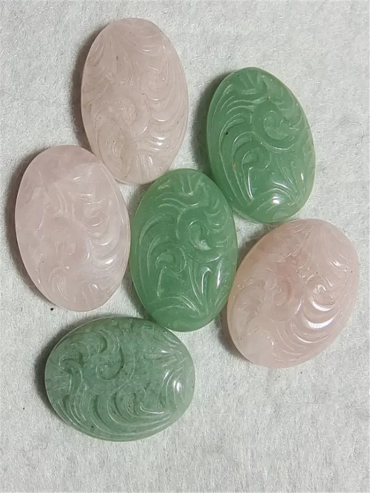 Cabochons de pierres précieuses naturelles, quartz rose, aventurine verte, forme nar, surface de fleur cardinée, prix de gros gratuit, 22x30mm, 3 pièces