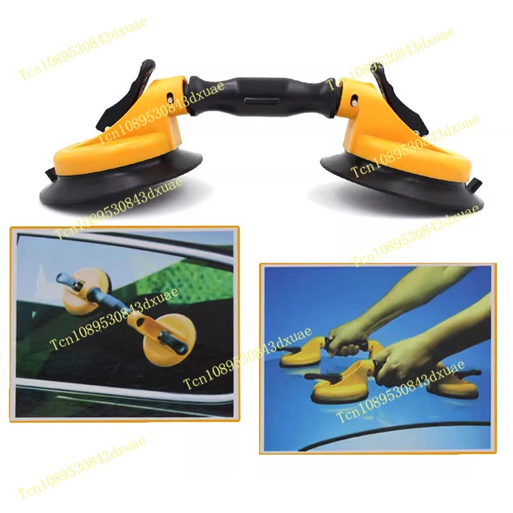 Dual Suction Cup Lifter for Car Windshield Glass, Curved Glass, Tiles & Marble - 45KG Heavy Duty Handle (145mm)