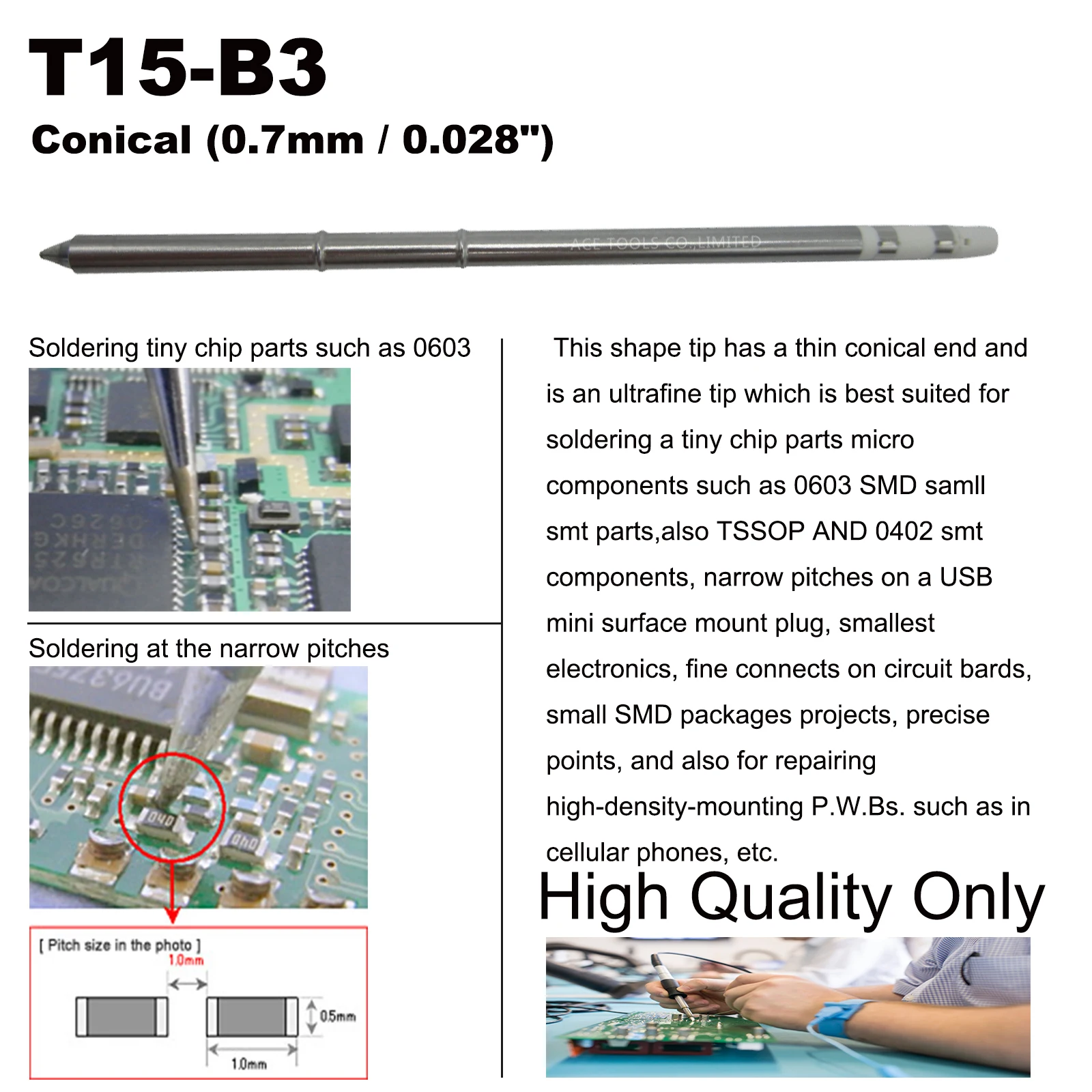 5 uds T15-B3 puntas de soldadura de repuesto compatibles con HAKKO FM-203 FM-204 FM-206 FX-951 FX-950 FX-952 FX-9501 FM-2028 FM-2027 FM-2021