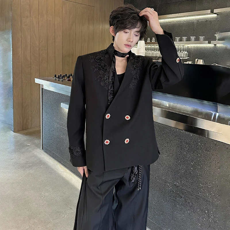 LUZHEN 2025 新刺繍パターンデザインショルダーパッドブレザーコートメンズダブルブレストエレガントな高級ハンサムな服 JY2393