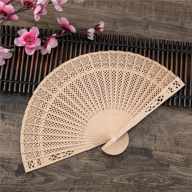 Foldable Wood Hollow Carved Hand Fan, Chinese Vintage Home Decor Pocket, Wedding Bridal Party Favors Gifts