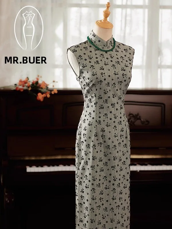 

Elegant Vintage Dress for Women Daily Wear Long Sleeve Floral Print High Quality Polyester Fiber Breathable Skirt