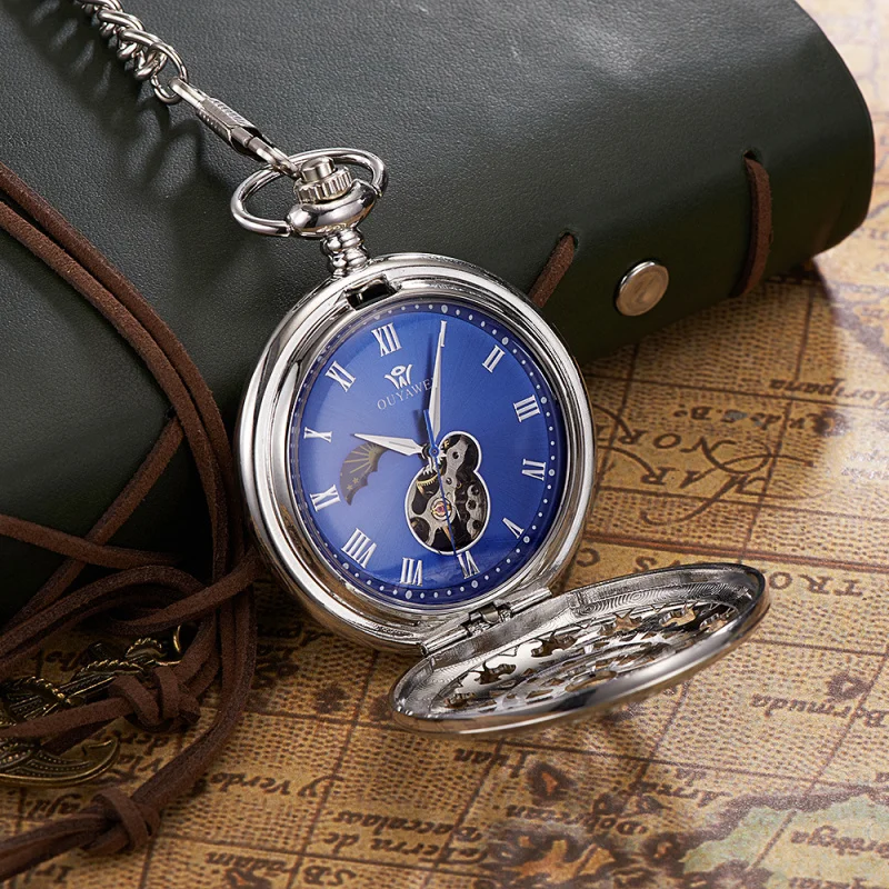 Ouyawei ouyawei Retro Hollow out See-through Bottom Cover Manual Winding Foreign Trade Hot Sale Mechanical Pocket Watch