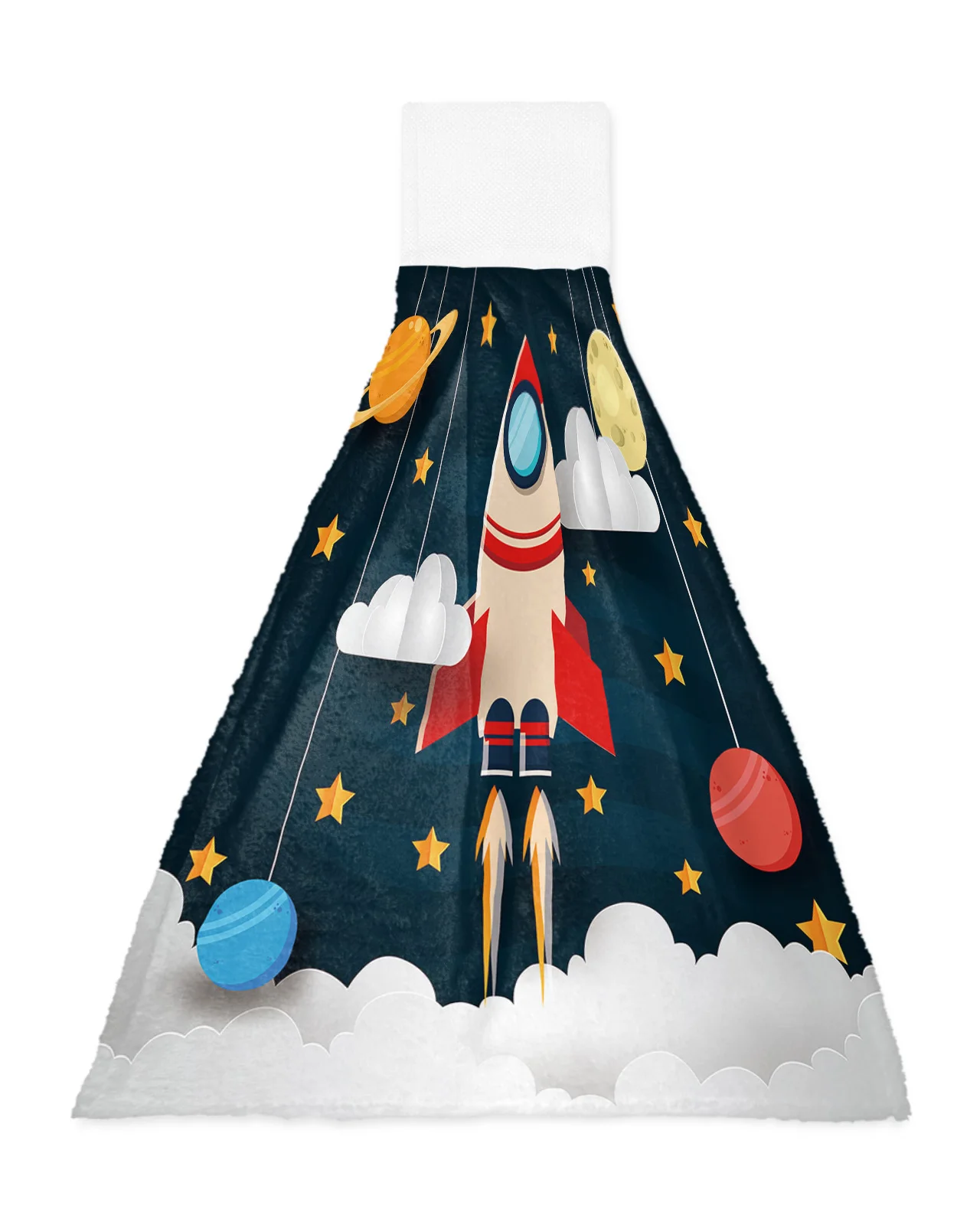 Outer Space Cartoon Cute Spaceship Rocket Hand Towels Home Kitchen Bathroom Hanging Dishcloths Loops Absorbent Custom Wipe Towel