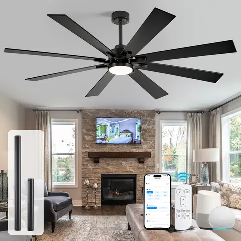 62/72in Smart Ceiling Fan with Light and Remote/APP/Alexa Modern Industrial High CFM 5CCT Quiet Reversible DC Fan for Large Area