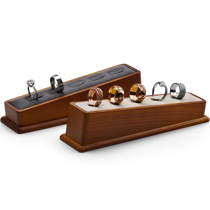 Oirlv 5 Grids Solide Holz Ring Display-ständer mit Mikrofaser Schmuck Organizer Lagerung Rack Schaufenster für Exhibit Ring Halter