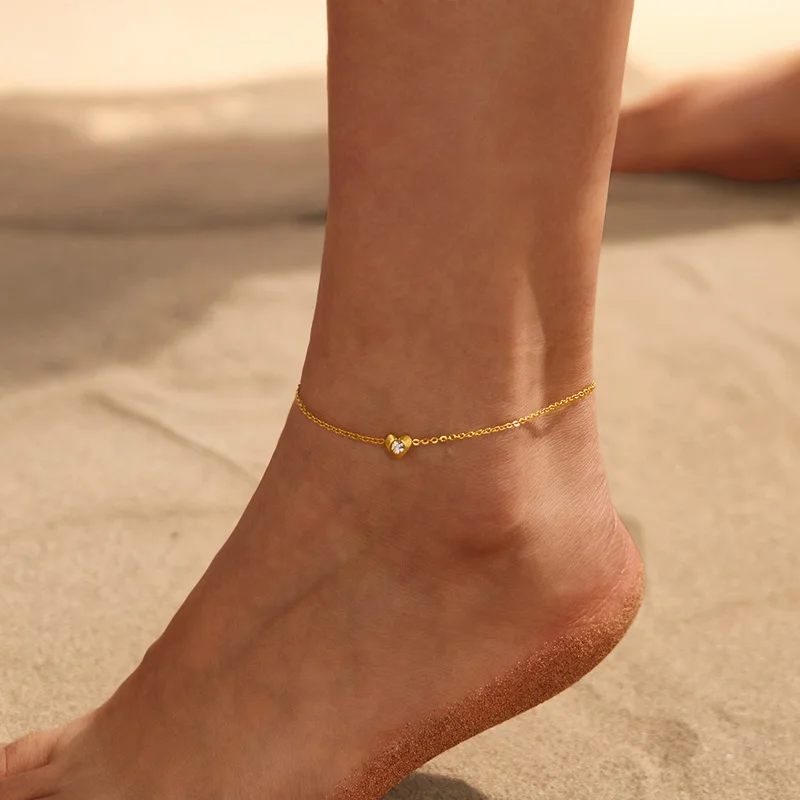 Shonemes Love Heart Anklet Titanium Steel Exquisite Beach Chains Foot Jewelry Gifts for Women