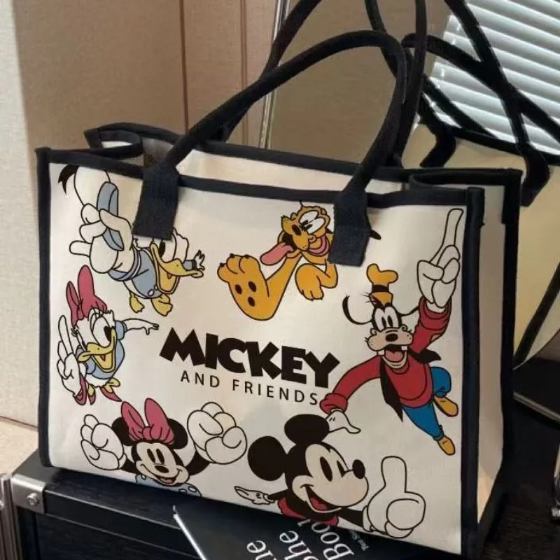 Mickey Mouse Shoulder Bag Minnie Cartoon Cute Character Canvas Fashion Daily Student Commuter Large Capacity Tote Bag Handbag - Image 2