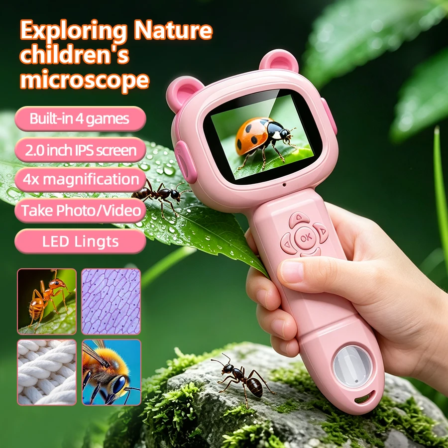 Kids Outdoor Microscope - Microscopio digitale portatile per bambini, con