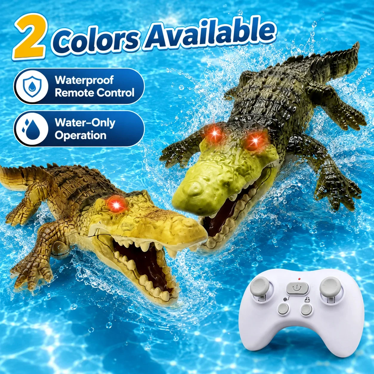 Lifelike Simulation RC Crocodile Boat 2.4G with Glowing LED Eyes Waterproof Alligator Prank Water Toy for Pool Lake Kids Adults