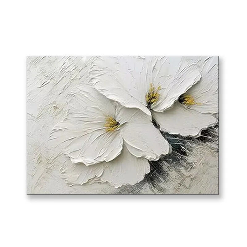 

Modern Luxury White Flowers Hand Drawn Oil Painting Corridor Wall Art Poster For BedRoom Decoration Hand Drawn Oil Painting Room