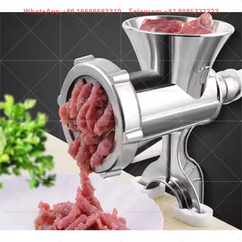 Stainless Steel Manual Fresh Meat Grinder, Table Mount Design, Pull Tab Operation for Fine Minced Food Processing