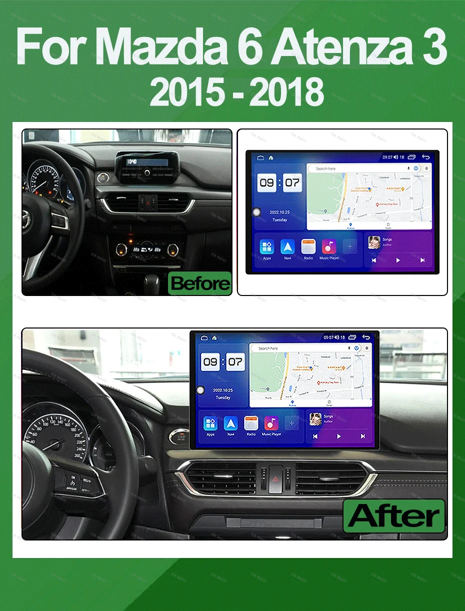 13.1 Inch Touch Screen Android 14 For Mazda 6 Atenza 3 GJ GL 2015 - 2018 Car Radio Multimedia Video Player GPS Navigation DSP