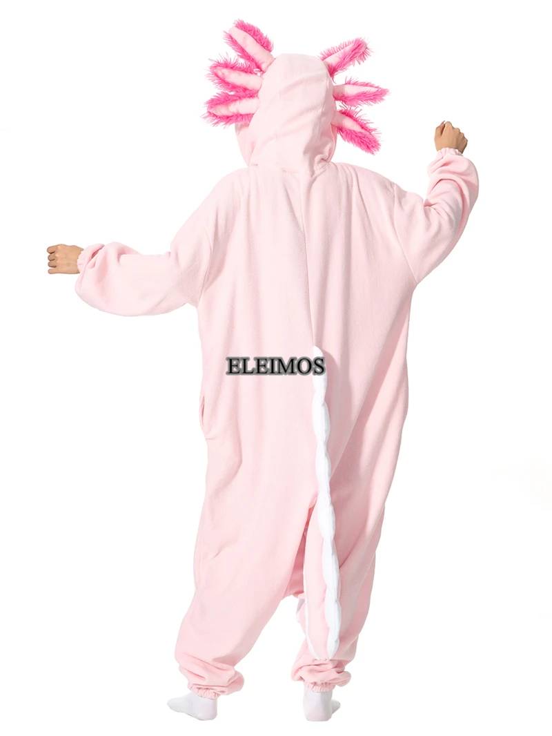 ELEIMOS Halloween Onesie Pink Axolotl For Women Men Adult Animal Kigurumis Pyjamas Cartoon Pajama Homewear Cosplay Costume